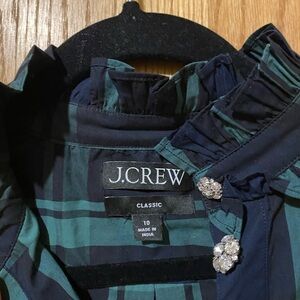 NWOT Classic-fit ruffleneck popover in Black Watch tartan with jewel buttons